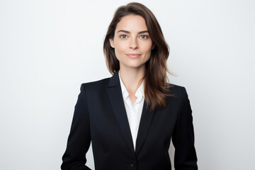 Professional woman in business attire against clean background. Corporate professionalism.