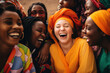 © Postproduction - Joyful group of African women wearing colorful traditional attire. Cultural diversity and happiness.