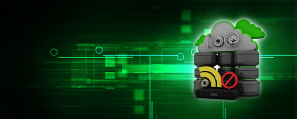 Poster - 3d rendering Transmitter WiFi with cloud database protected lock
