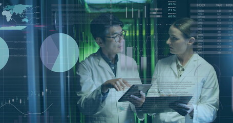 Poster - Image of data processing over diverse it engineers by computer servers