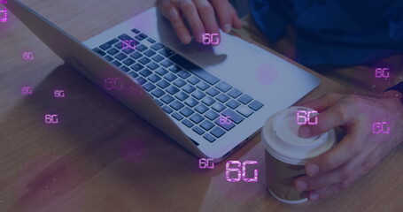 Poster - Image of 6g texts over caucasian man using laptop