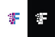Initial Letter F digital pixel logo design template element. Letter F Pixel logo, Triangle, Blue color, Technology and digital logotype.