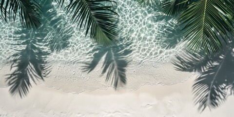 Canvas Print - Close-up, top-down perspective, you can witness the captivating interplay of tropical leaves casting intricate shadows on the glistening surface of the water. 