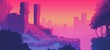 Retro 8-bit pixel art featuring ancient ruins and lush trees against a gradient twilight sky, with a distant city skyline blending past and future in a dreamy digital world.