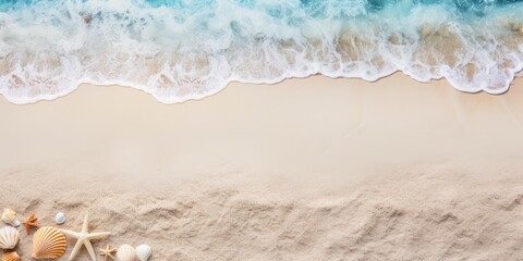 Canvas Print - High quality beach photo with flat lay concept and space for text.