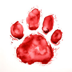 Wall Mural - Red dog paw print watercolor painting 