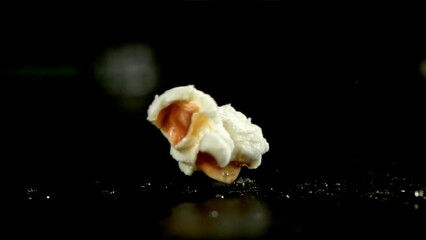 Sticker - Popcorn explodes in a pan with a splash of oil. Filmed on a high-speed camera at 1000 fps. High quality FullHD footage