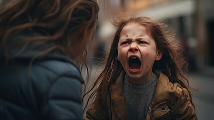 Wall Mural - The angry expressions on the faces of upset children highlight the issue of bullying among students.