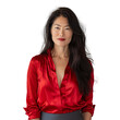 © TimeaPeter - Portrait of a confident asian businesswoman wearing delicate red silk shirt. Isolated on transparent background, no background, cutout.