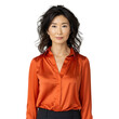 © TimeaPeter - Portrait of a confident asian businesswoman wearing delicate bright orange silk shirt. Isolated on transparent background, no background, cutout.