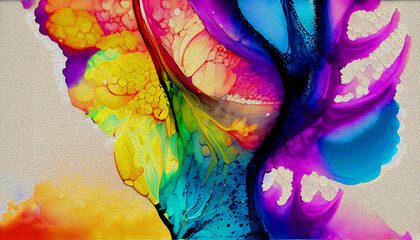 Wall Mural - Rainbow abstract luxury flower Inkscapes. Watercolour landscape, texture, marbling, Alcohol ink, Fluid chaos, art, kintsugi style and liquid marble and watercolor.Oil painting.
