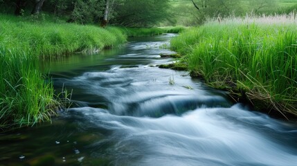 Poster - Peaceful river and grass. Generative AI