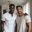 © Simona - Portrait of two handsome men doing modeling. Dark skinned people. Generative AI.