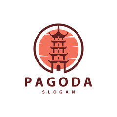 Buddhist culture building pagoda logo vector vintage design simple minimalist illustration