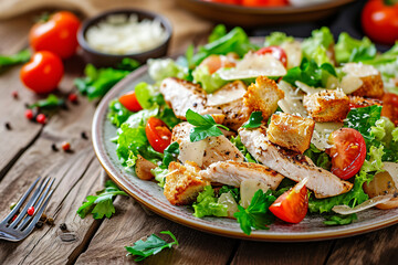 Wall Mural - Photo caesar salad with chicken fillet tomatoes