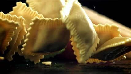 Poster - Italian ravioli falls on the table. Filmed on a high-speed camera at 1000 fps. High quality FullHD footage