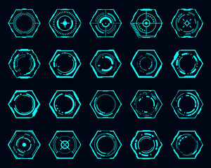 Wall Mural - Vector set technology futuristic frame HUD hexagon shape technology cyberpunk design element.