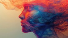 Multicolored Abstract Portrait, Headshot Poster Cover Design Illustration, Conceptual Digital Art