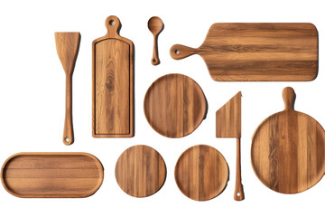 Sticker - Wooden pizza and cutting boards top or front view. Trays of round and rectangular shapes, natural, eco-friendly kitchen utensils