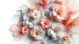 Fototapeta Tulipany - Abstract flowers with fluid alcohol ink paint by pink gold soft tones on white background.