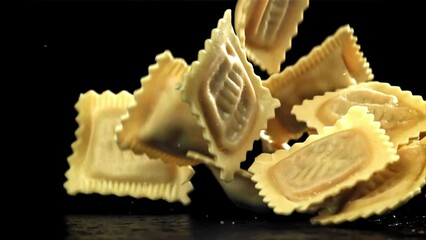 Poster - Italian ravioli falls on the table. Filmed on a high-speed camera at 1000 fps. High quality FullHD footage