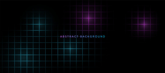 Wall Mural - Futuristic pattern with neon blue and purple square on black
