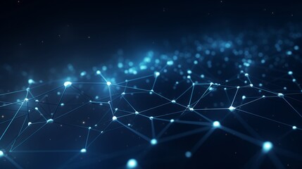 Poster - Abstract futuristic space: 3d rendering of blue dark background with interconnected dots and lines