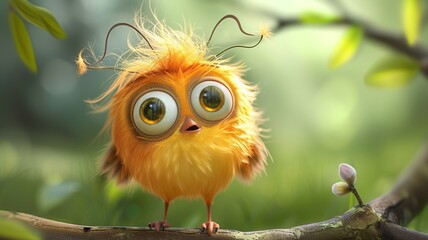 an artificial intelligence image of a cute bird who is disheveled and has big eyes