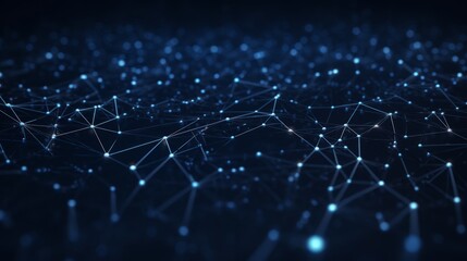 Poster - Abstract futuristic space: 3d rendering of blue dark background with interconnected dots and lines