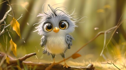 bird with messy hair, cute, big eyes, cartoon character, for storybook, --ar 16:9 --v 6 Job ID: 431fd5d9-a439-4648-a534-982a3bcf163c