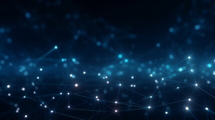 Poster - Abstract futuristic space: 3d rendering of blue dark background with interconnected dots and lines