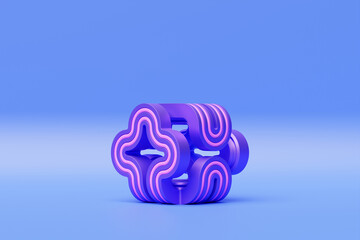 Poster - 3D illustration,  purple illusion isometric abstract shapes colorful shapes intertwined