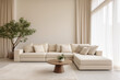 Interior design of cozy living room with stylish sofa with some plants