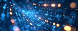 Fototapeta Fototapety z końmi - Binary data over a blue background with blurry pixels, featuring a bokeh effect. The illustration showcases blue digital binary code on a computer screen, creating a technological and abstract visual.
