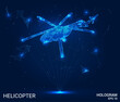 A hologram of a helicopter. A helicopter made of polygons, triangles of dots and lines. Helicopter low-poly compound structure. Technology concept vector.