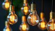 A bunch of light bulbs, providing incandescent lighting, is hanging from a ceiling, contributing to theatrical lighting.