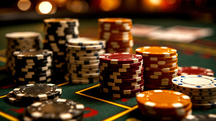 Close-Up of Casino Tokens and Cards on a Table With Blurred Background