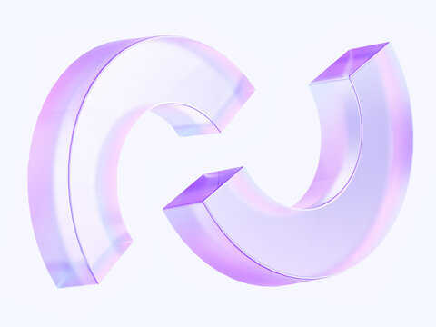 3d glass shape of half ring with colorful gradient. modern design illustration. 3d rendering of geometric translucent icon isolated on white background
