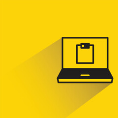 Canvas Print - laptop and clipboard icon with shadow on yellow background