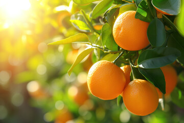 Poster - A close up of a bunch of orange fruits on a tree, sunny day. Created with Generative AI technology