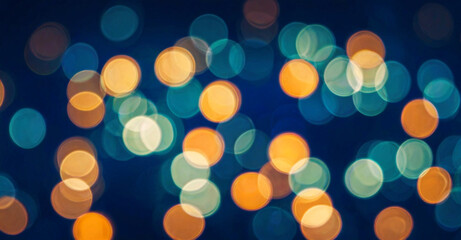 Poster - City blurring lights abstract circular bokeh on blue background