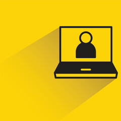 Poster - laptop and user icon with shadow on yellow background