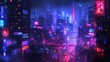 Neon city street in Tokyo or China