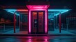 Phone booth at night with neon lights
