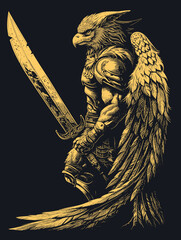 Poster - griffin warrior on black background