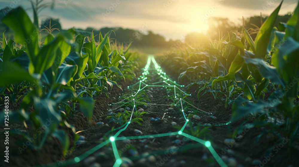 Revolutionize farming with holographic tech in corn fields. Precision ...
