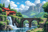 Fototapeta Natura - illustration of world of 8 bit video game