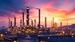 © Sasint - Factory of oil and gas refinery industrial plant with sunrise sky background, petrochemical industry, Smoke stacks of power plant