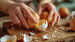 Woman peeling boiled egg