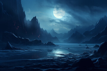 Poster - mountains landscape illustration, artistic beautiful landscape wallpaper